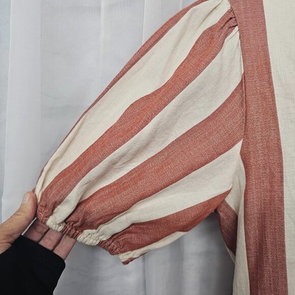 Knox Rose Red Cream Striped Wrap Midi Dress Cottagecore Boho Peasant M - Picture 3 of 11